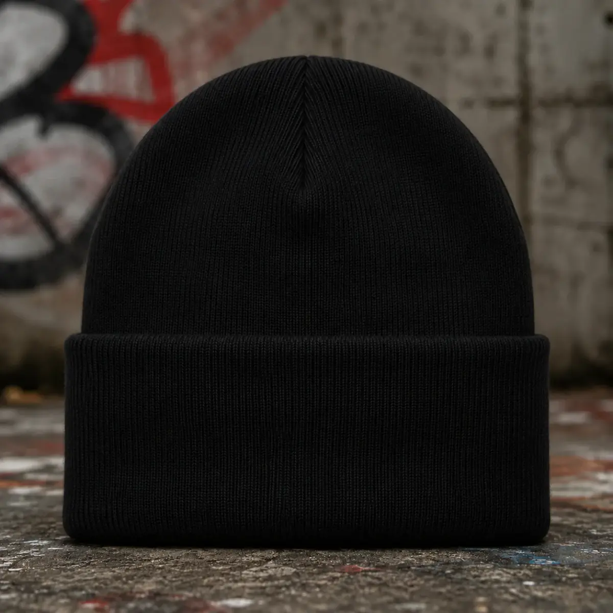 Black cuffed beanie, plain